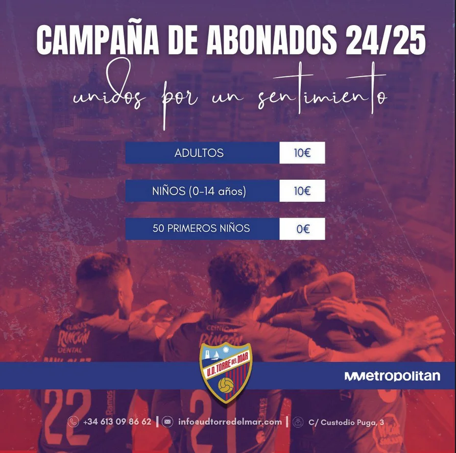 La U.D Torre del Mar lanza la campaña de abonados más barata de Tercera RFEF 24/25