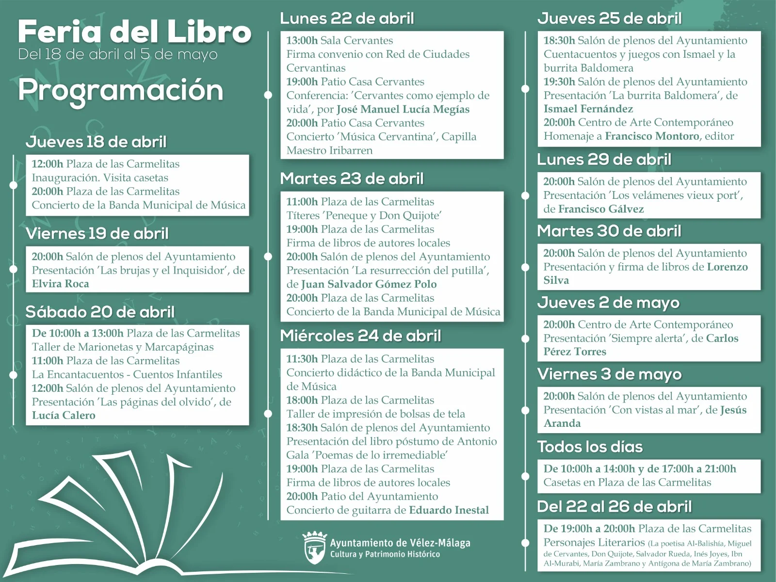 Vélez-Málaga disfrutará de una novedosa Feria del Libro en la Plaza de las Carmelitas