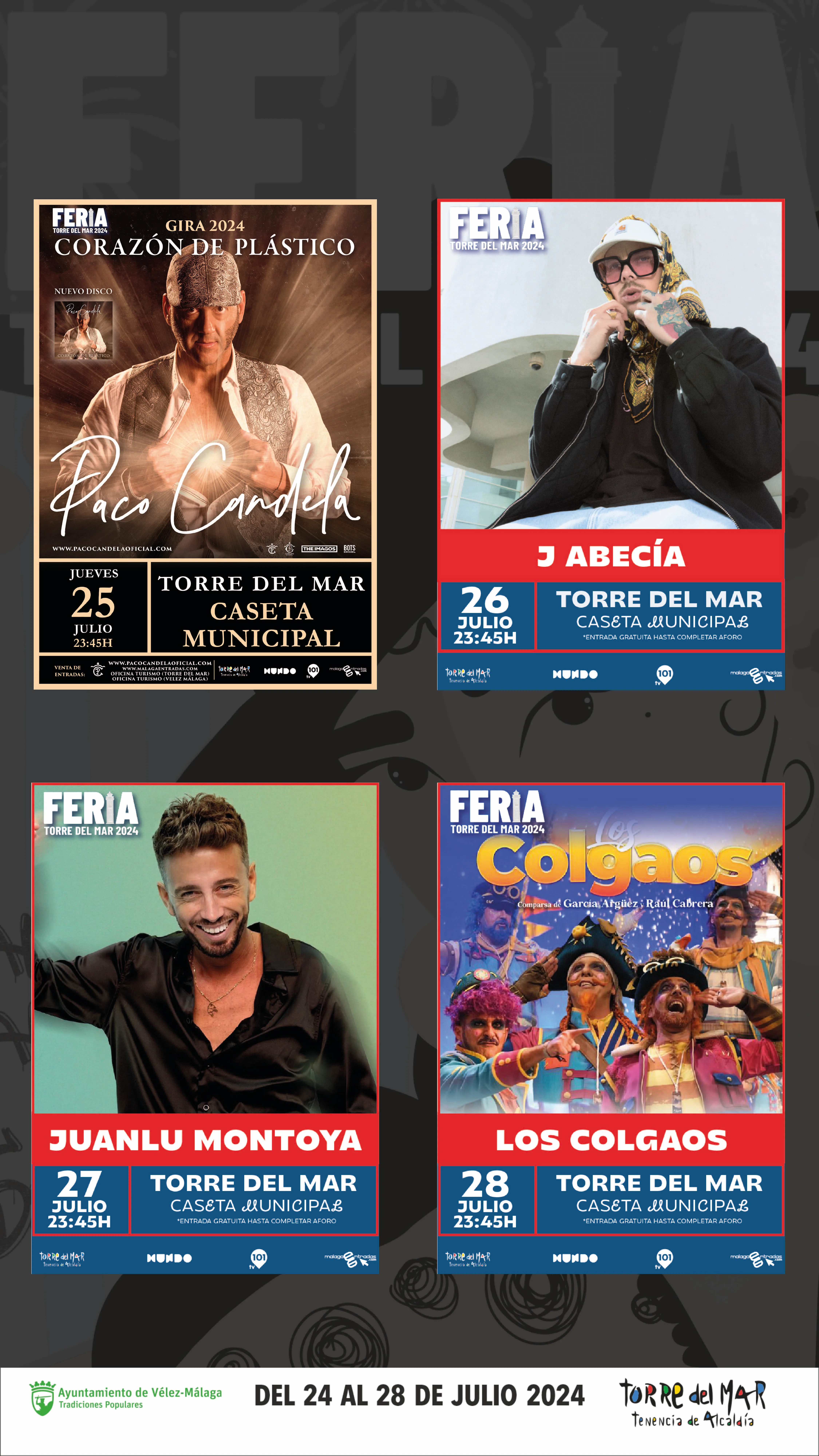 Juanlu Montoya, Paco Candela, J Abecía y Los Colgaos actuarán en la Feria de Torre del Mar