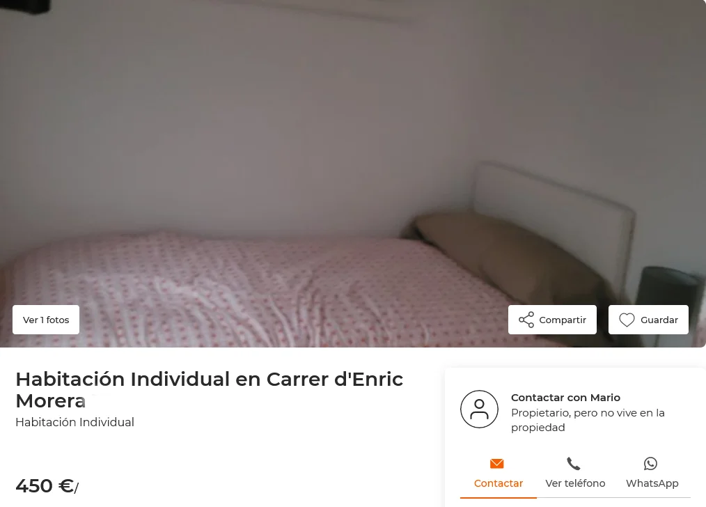 habitación en alquiler en barcelona por 450€