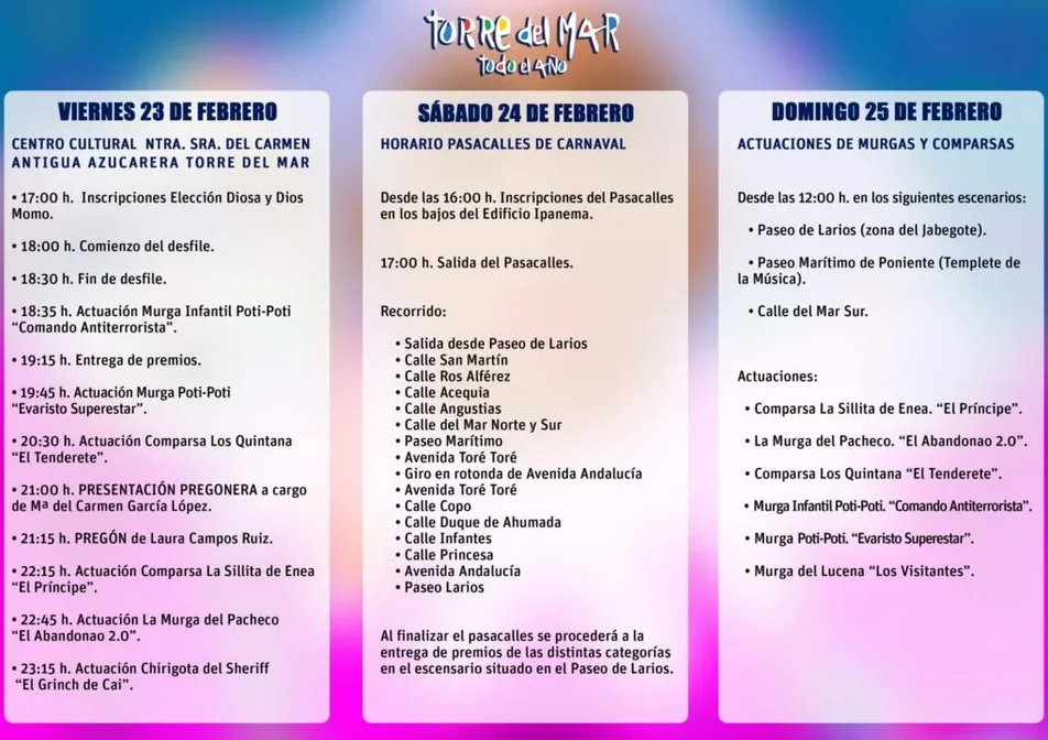 Programa de Actos Carnaval Torre del Mar 2024
