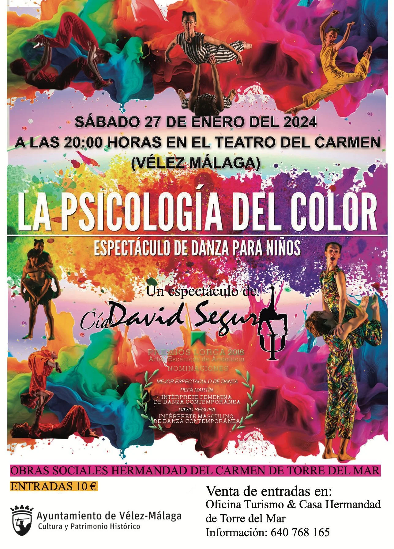 Cartel de la Psicología del color , espectaculo de danza para niños, el 27 de enero de 2024 en el teatro del carmen de velez-malaga