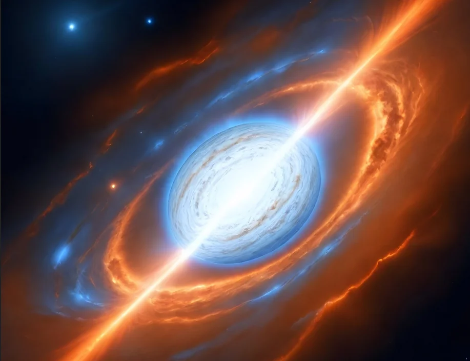 Concepción artística de la kilonova asociada con el estallido de rayos gamma observados en la Tierra el pasado 7 de marzo de 2023 - CLARA & SOFÍA LÓPEZ MARTÍN/IAA-CSIC