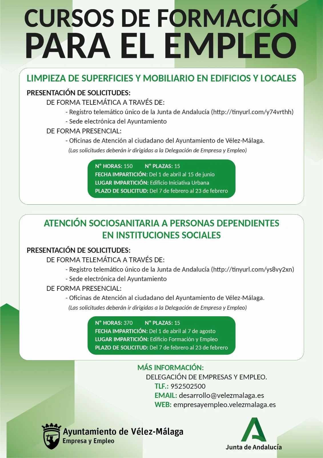 Vélez-Málaga presenta dos nuevos cursos de formación para desempleados