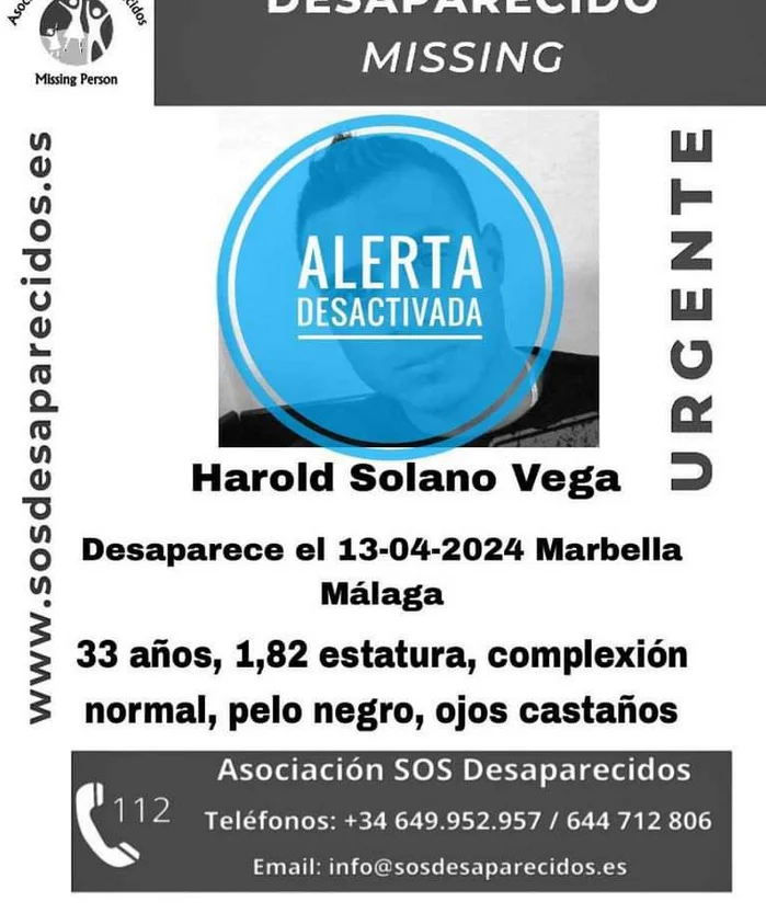Se busca a Harold Solano Vega, desaparecido en Marbella