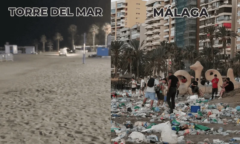 limpieza playas Torre del Mar vs Málaga después de San Juan