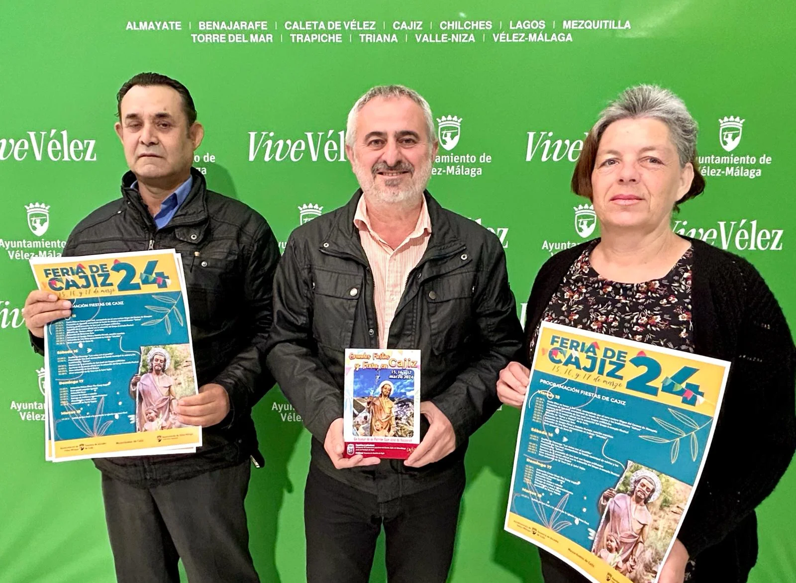 Jesús María Claros junto a Ana María Bonilla y Ramón González en la presentación de la feria de Cajiz 2024 