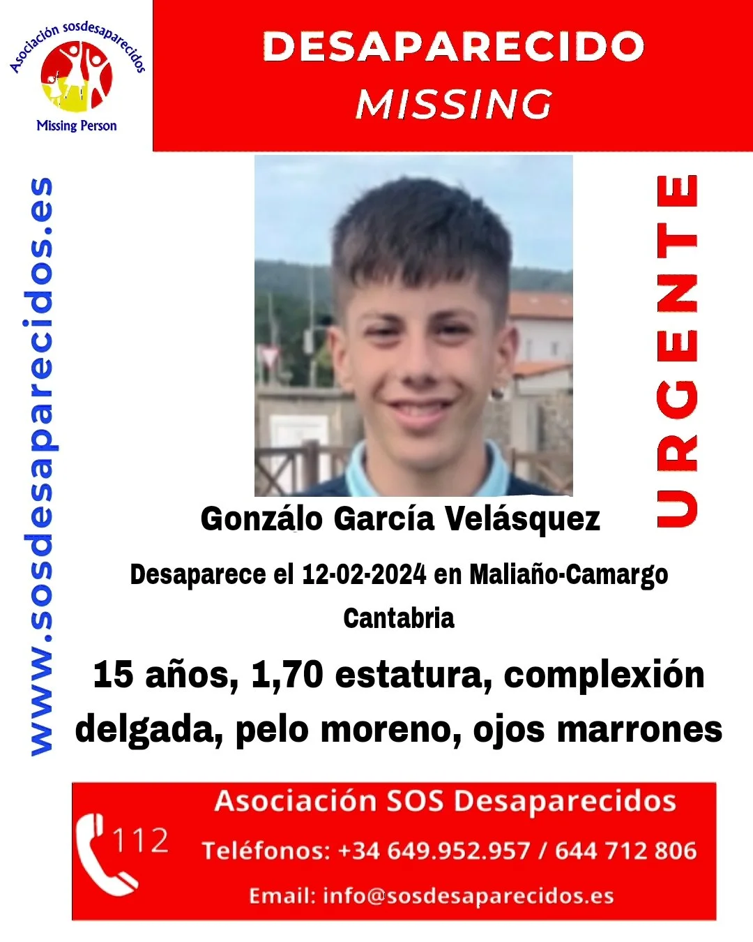 Gonzálo García Velásquez desparecido el 12 02 2024 en Cantabria