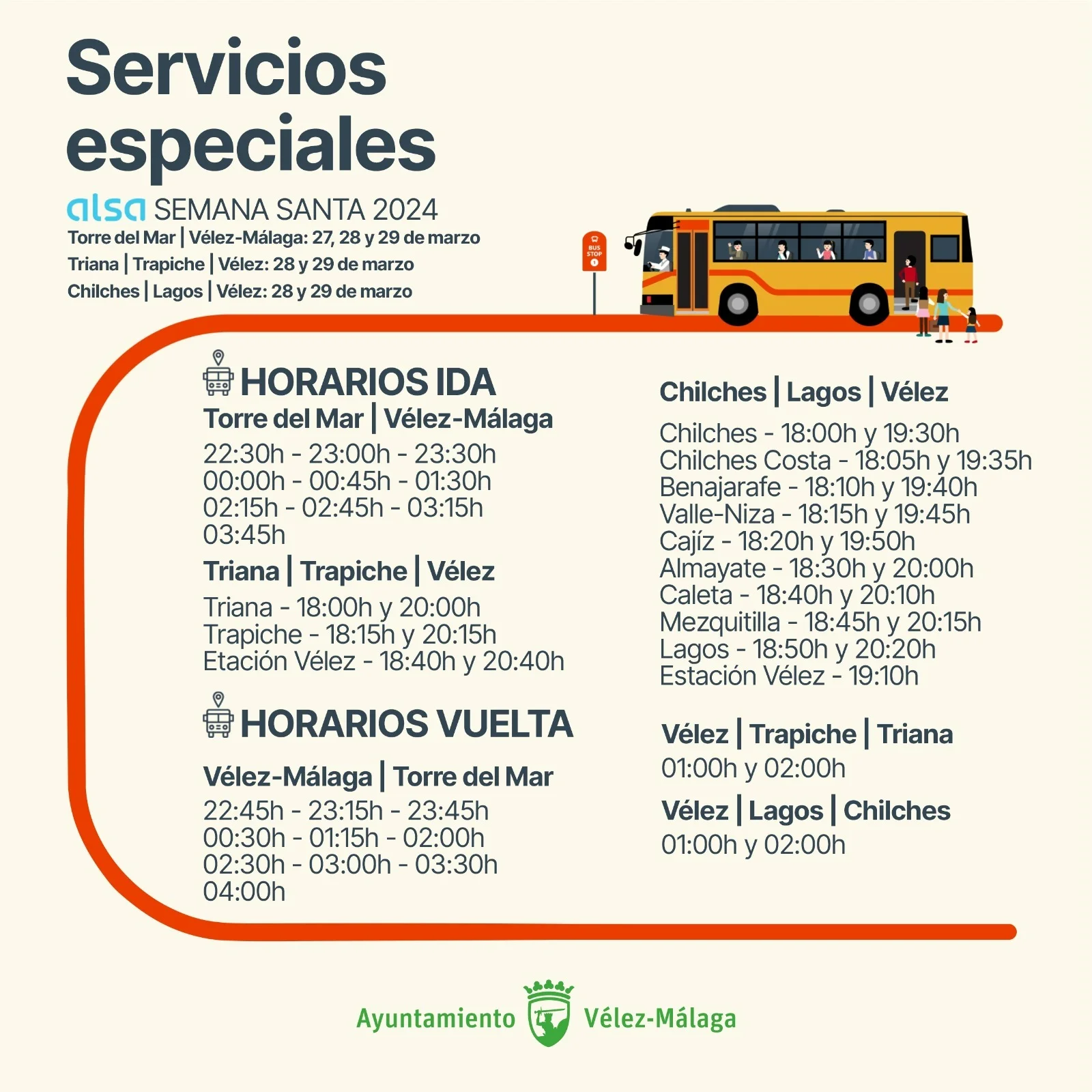 El Ayuntamiento trasladará de forma gratuita en autobús a los vecinos de los núcleos que quieran ver la Semana Santa de Vélez-Málaga