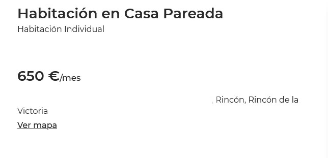 Captura de la habitación ofertada en Rincón de la Victoria por 650€/mes más 50€ de gastos