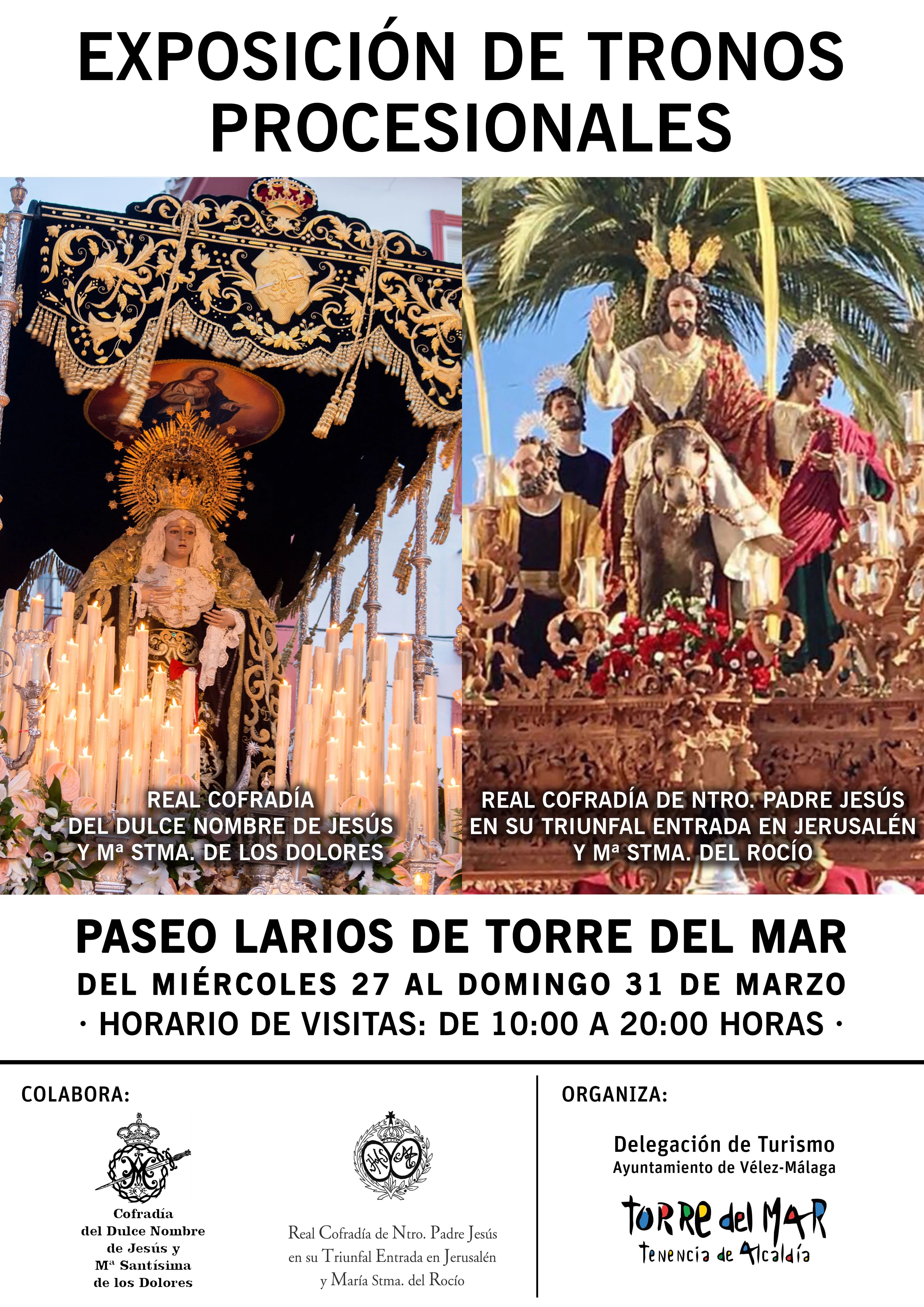 Los tronos de la Virgen de los Dolores y Pollinica volverán a exponerse en el paseo de Larios de Torre del Mar