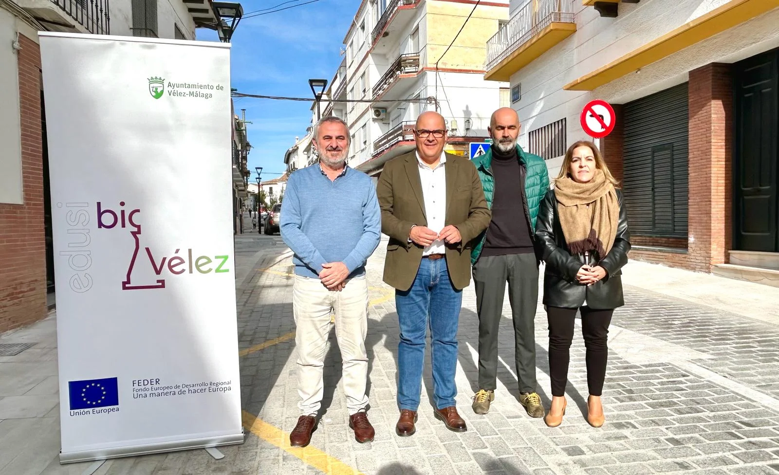Jesús Lupiañez junto a Belén Zapata, Juan García y Jesús María Claros en velez-malaga ante los medios de comunicación el lunes 5 de febrero de 2024