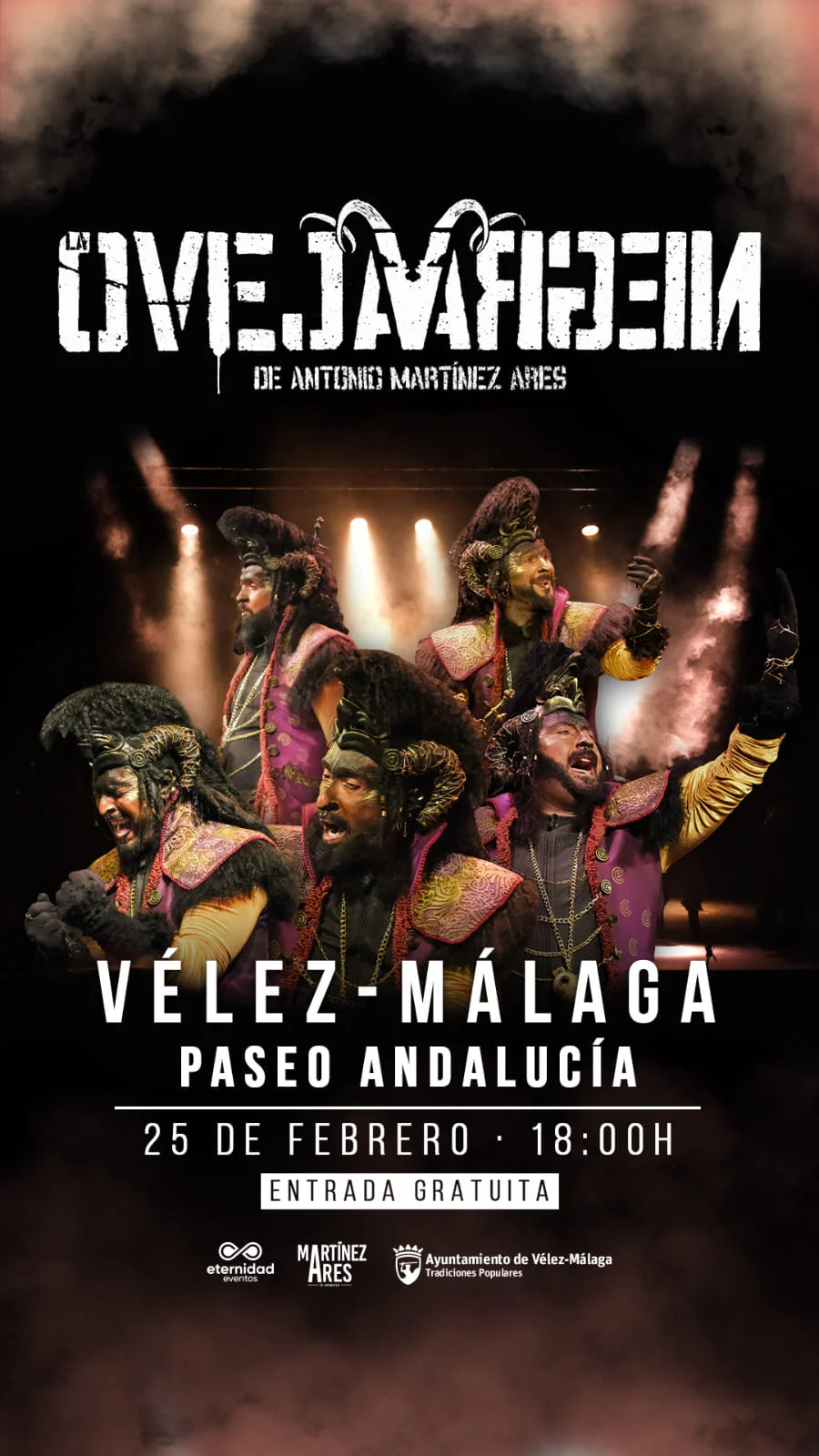 cartel de oveja negra en su actuacion en Vélez-Málaga el domingo 25 de febrero en el paseo andalucia