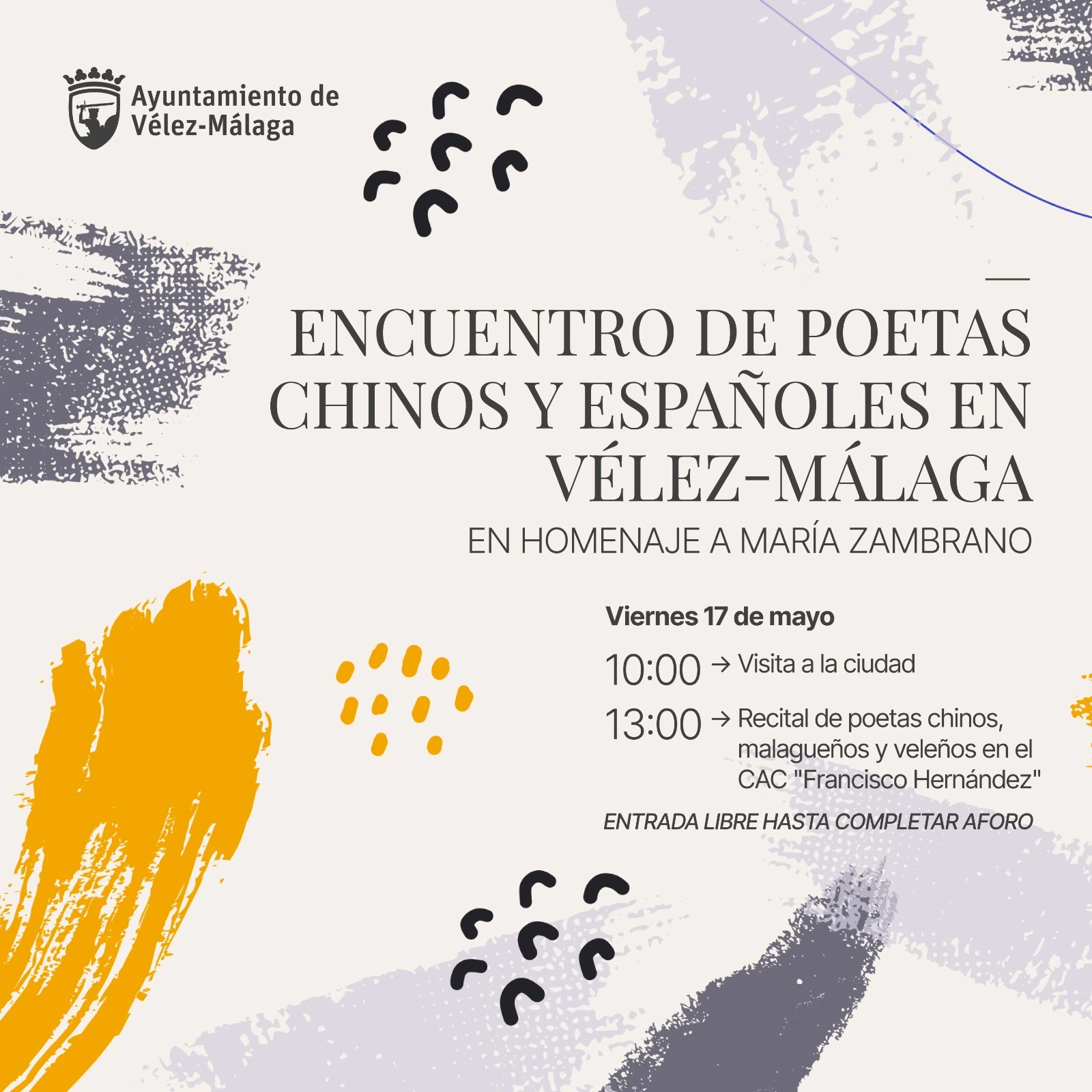 La Delegación de Cultura convoca un encuentro de poetas chinos y españoles este viernes en Vélez-Málaga como homenaje a María Zambrano
