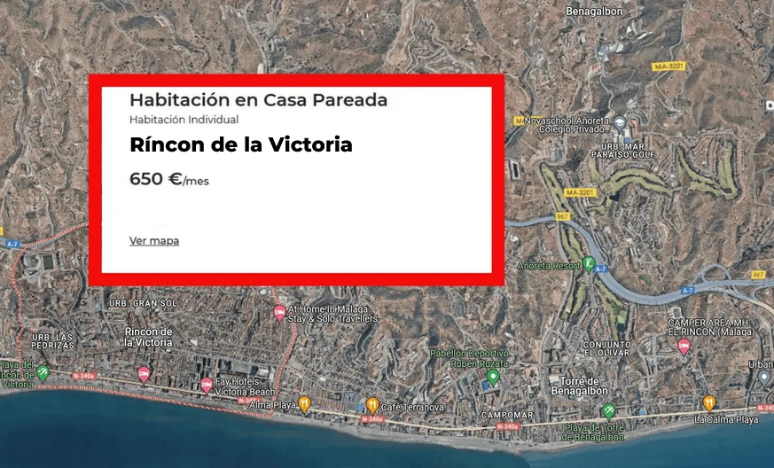 Un anuncio revela que una habitación para compartir piso en Rincón de la Victoria alcanza los 650€ al mes más gastos