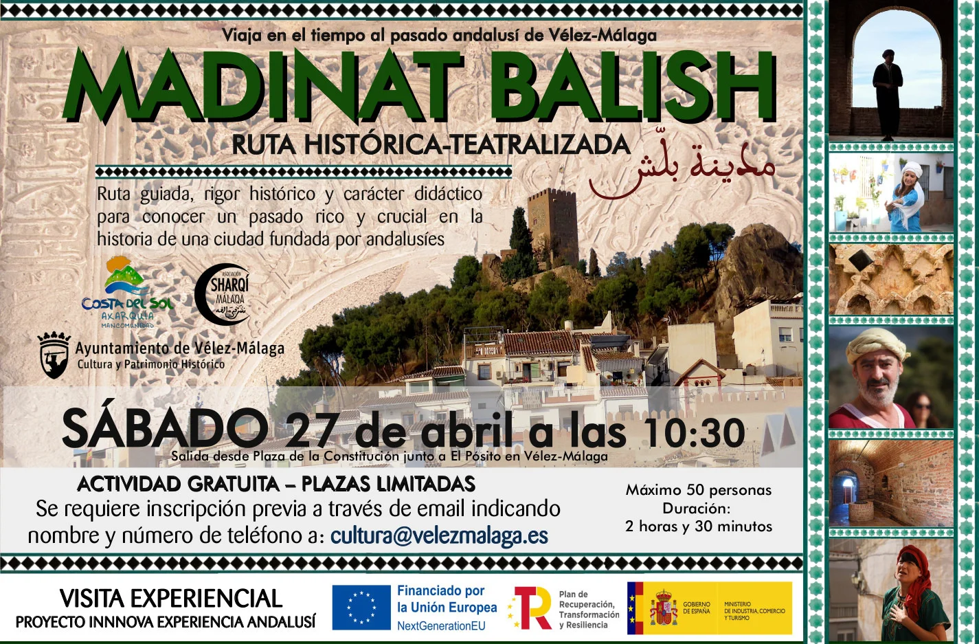 Vélez-Málaga acoge el sábado 27 de abril la ruta teatralizada Madinat Balish que recorrerá el legado andalusí de Vélez-Málaga