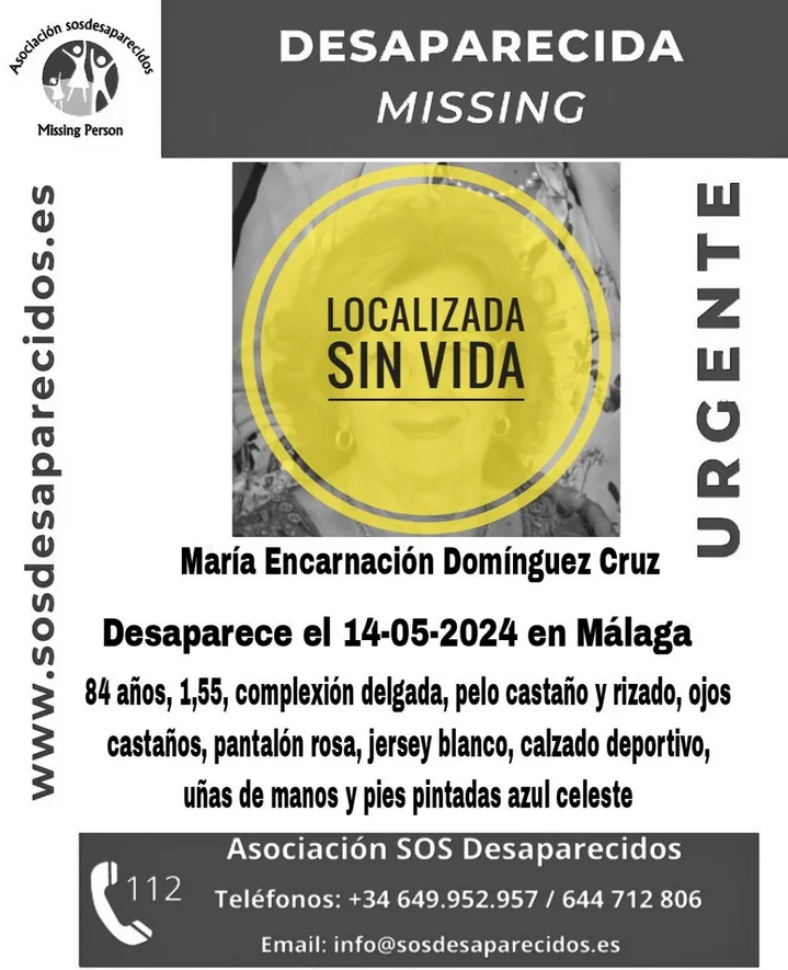 Localizado sin vida el cuerpo de la mujer de de 84 años desaparecida en Málaga el pasado martes