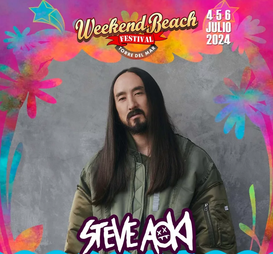 fotografia de steve aoki en el cartel oficial del weekend beach festival 2024