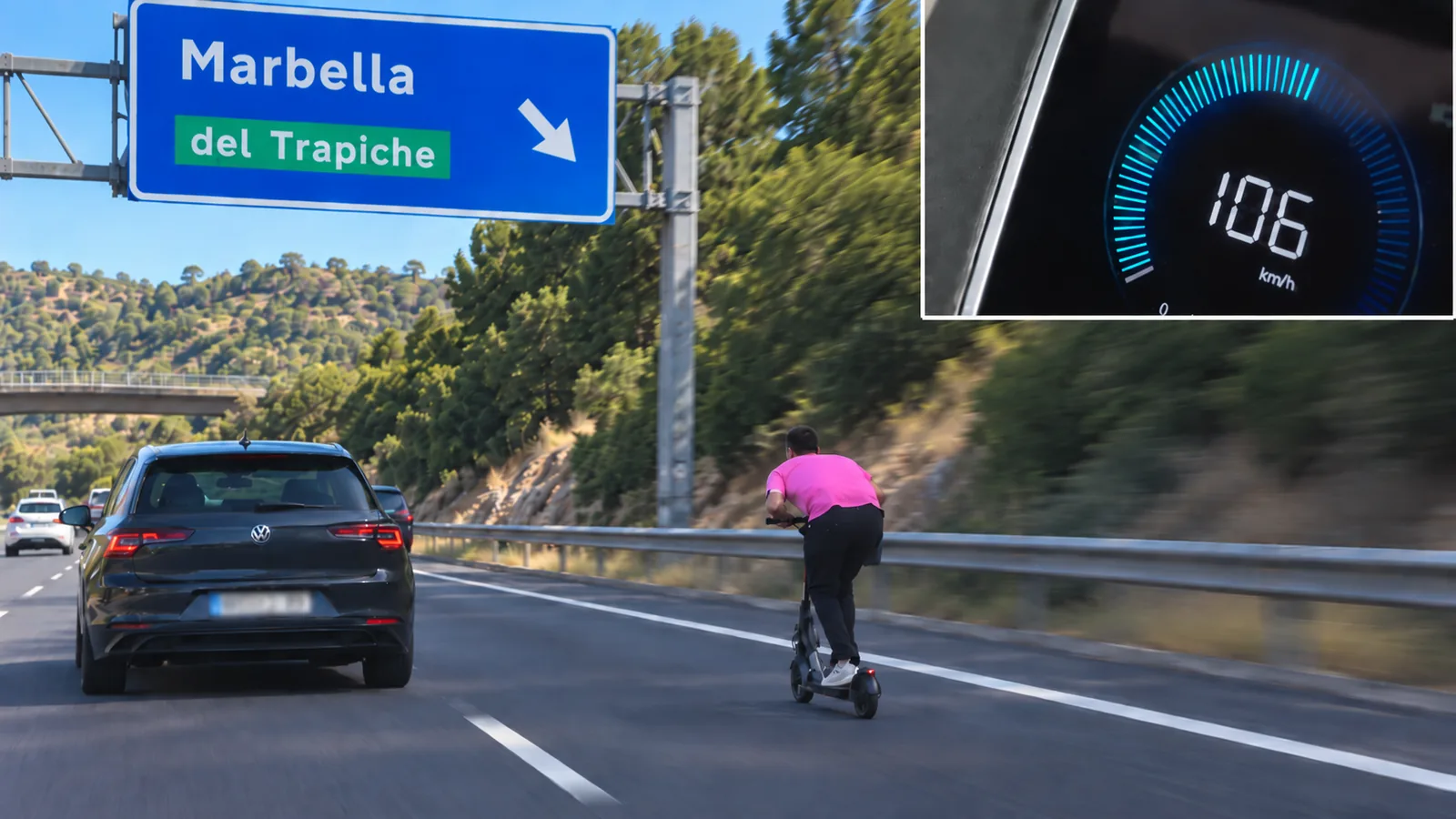 Circula en un patinete a más de 100 kilometros hora por la autovía en Marbella