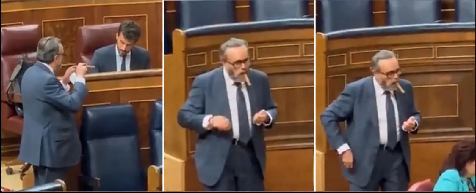 Diputado de VOX con puro en la boca en el Congreso de los Diputados, José María García Sánchez